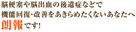 脳梗塞や脳出血の後遺症などで機能回復・改善をあきらめたくないあなたへ朗報です